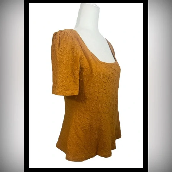 Anthropologie Ett:Twa Wesley Gold Textured Short Sleeve Blouse Size Medium - Picture 2 of 7